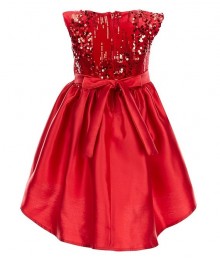 Bonnie Jean Red Sequin Embellished Velvet Bodice Fit & Flare Dress.